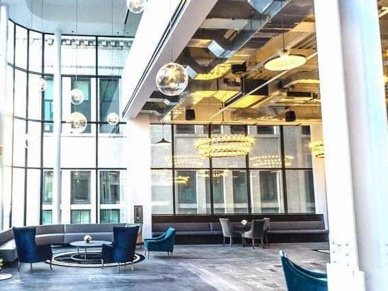 Lobby event space at FiDi Mezzanine, 55 Broadway Manhattan NYC